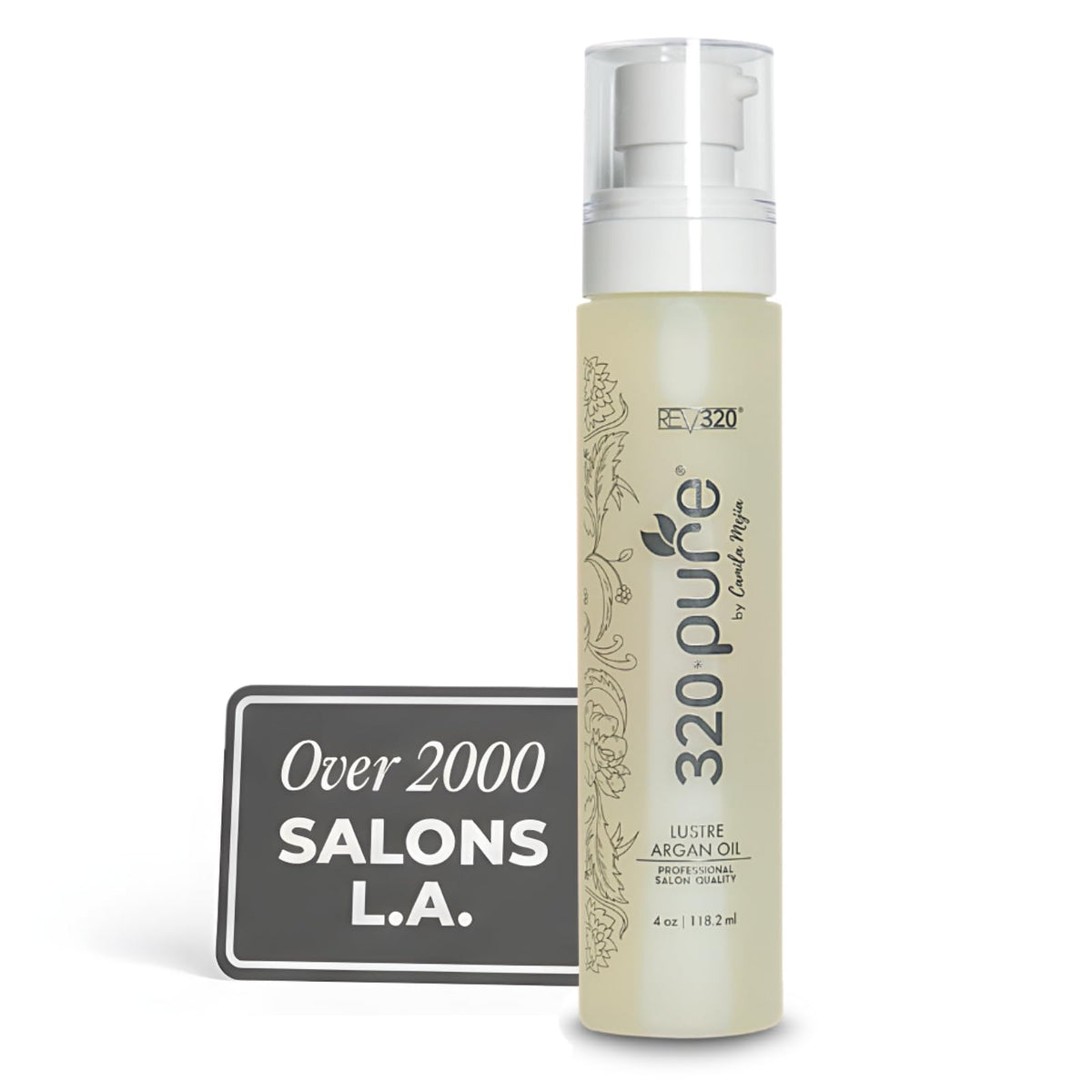 Rev320 320Pure Lustre Argan Oil For Hair 4oz Pump, Aceite de argán para el cabello, Argan Oil Hair Treatment with Pure Argon for Color-Treated, Damaged, Dry, Straight and Curly