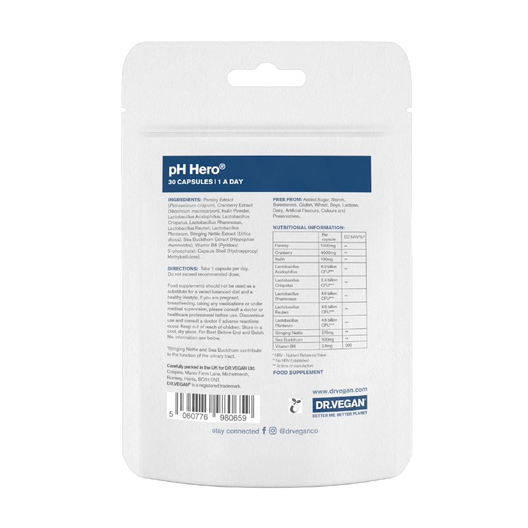 DR.VEGAN - pH Hero - Supports Balanced Vaginal Flora - 50bn CFU - Cranberry - Sea Buckthorn
