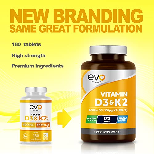 Vitamin D3 4000iu & Vitamin K2 100ug (MK7) - 180 Vegetarian Tablets - 1-A-Day - 6 Month