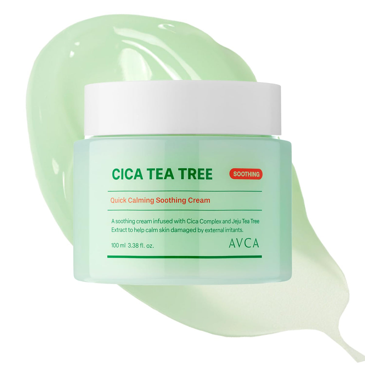 AVCA Quick Calming Cica Tea Tree Cream 100ml(3.38 fl. oz) - Soothing Moisturizer for Sensitive, Redness-Prone Skin, Lightweight Hydrating Gel, K-Beauty