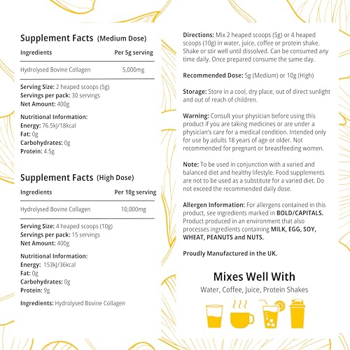 100% Pure Hydrolysed Collagen Peptides Powder - 400g Tub - Halal & Grass-Fed Bovine Collagen