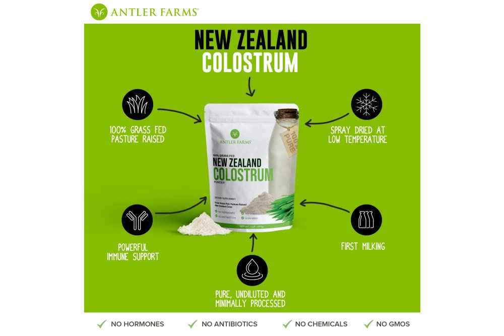 Antler Farms 100% Pure New Zealand Colostrum, 30 Servings, 1 lb - Grass Fed, Pasture Raised, Clean Sourced, Cold Processed,