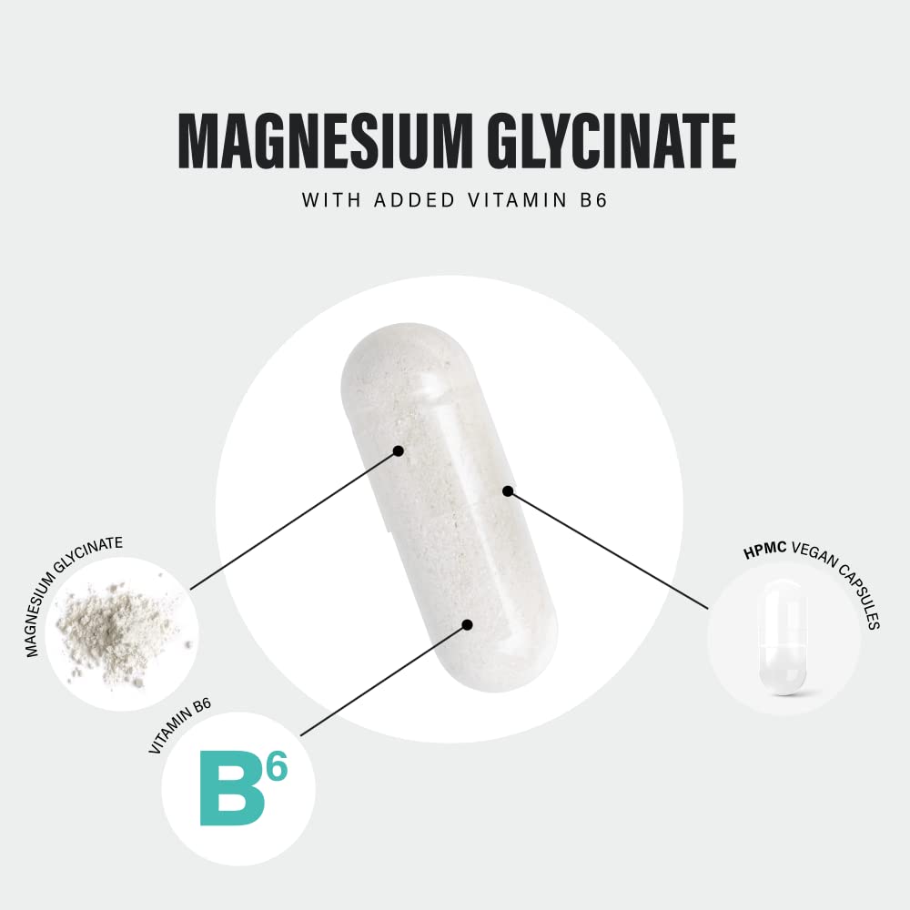 Magnesium Glycinate Supplements & Vitamin B6 - 120 High Strength Capsules