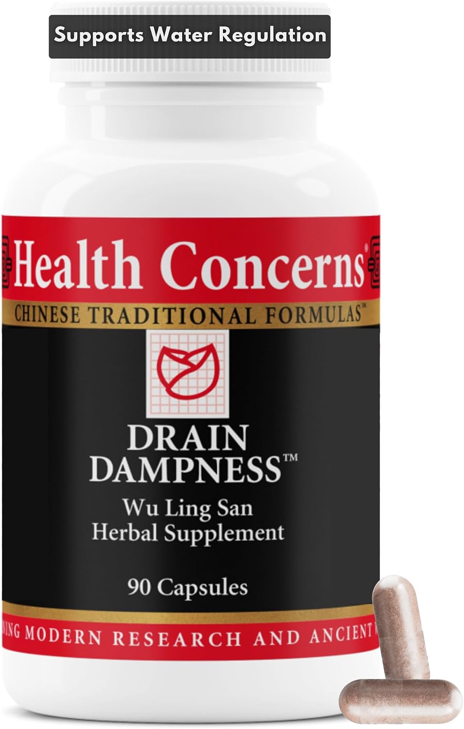 Health Concerns Drain Dampness - Kidney Support - Water Retention Relief - Chinese Herbal Formula with Alisma, Poria, Polyporus, Cinnamon - 2250 mg of a Proprietary Herbal Blend - 90 Capsules