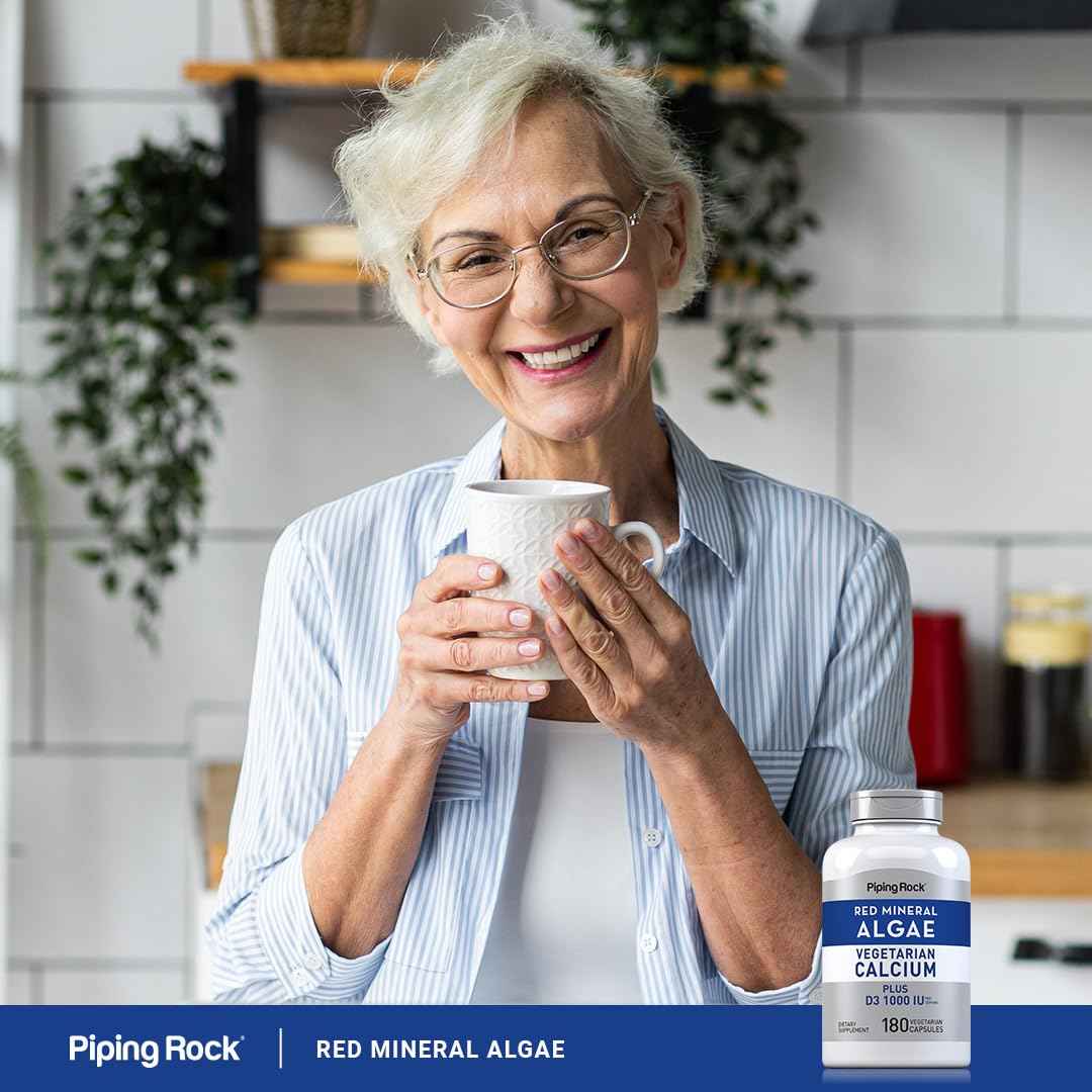 Piping Rock Red Mineral Algae | Vegetarian Calcium | 180 Capsules | Plant Based Plus Trace Minerals | Plus D3 1000 IU | Non-GMO, Gluten Free Supplement