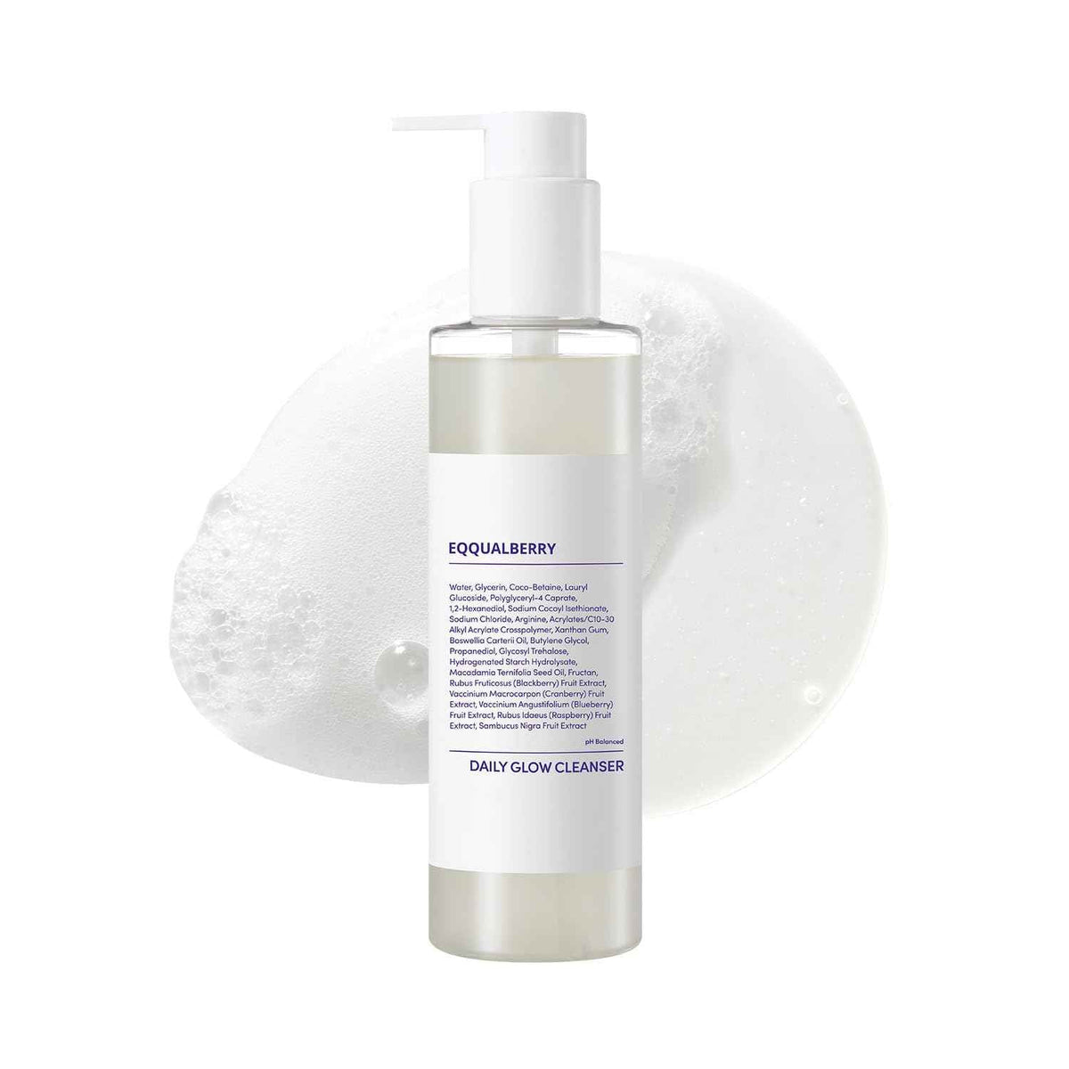 EQQUALBERRY pH Balanced Daily Glow Gel Cleanser 7.1 fl oz. 210ml Moisturizing finish, Gentle Gel Cleaning, Korean Skincare EWG Green