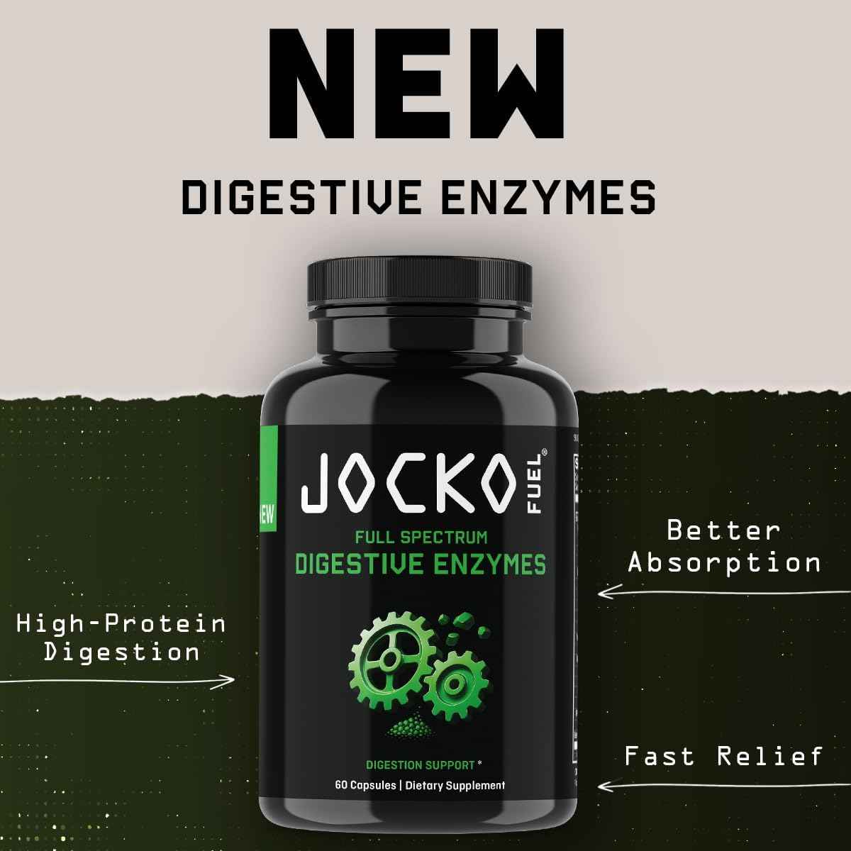 Jocko Fuel Digestive Enzymes - Full Spectrum Support, Nutrient Absorption, Gut Health Support, Digestion Aid - 60 Capsules