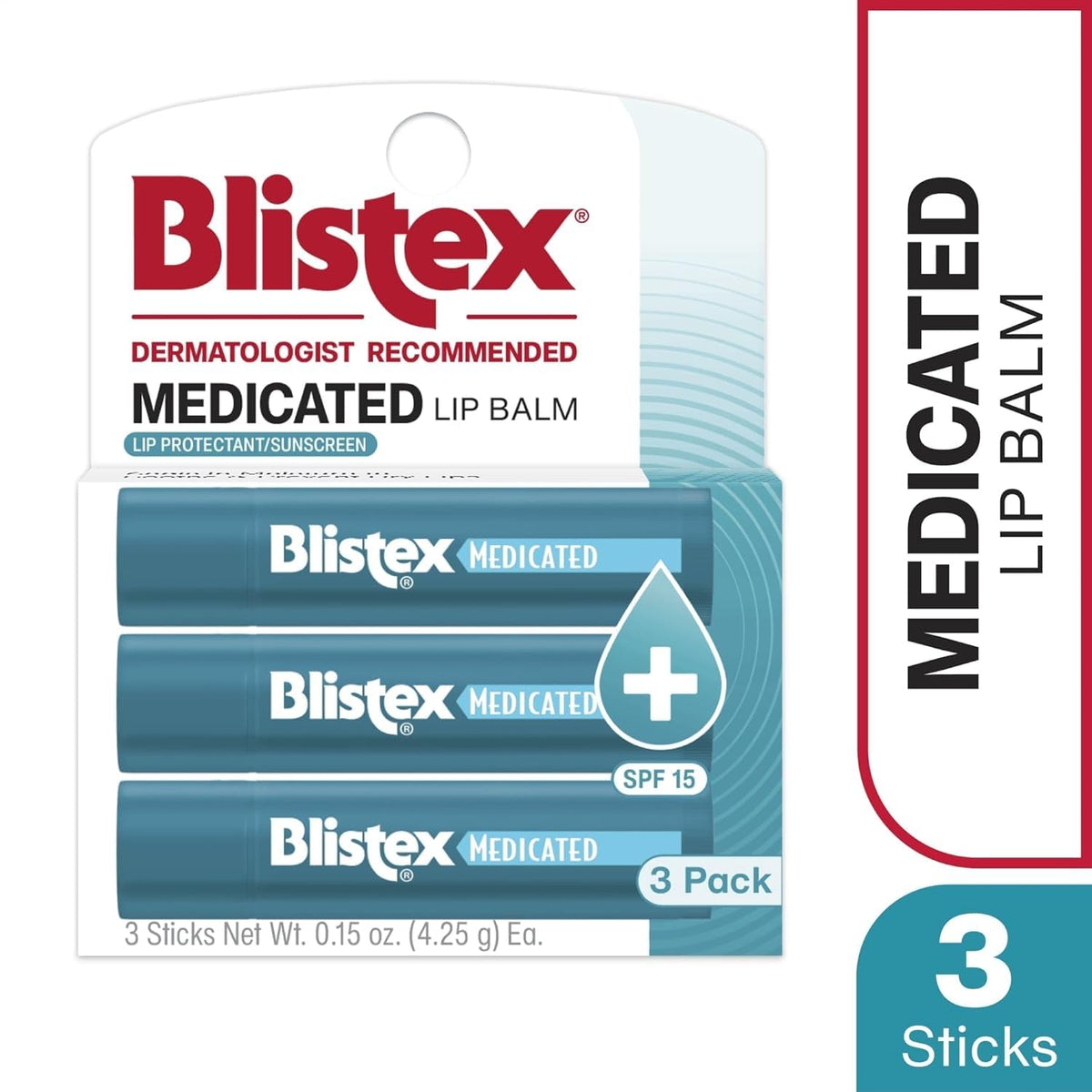Blistex Medicated Lip Balm, 0.15 Ounce, 3 Count (Pack of 1)