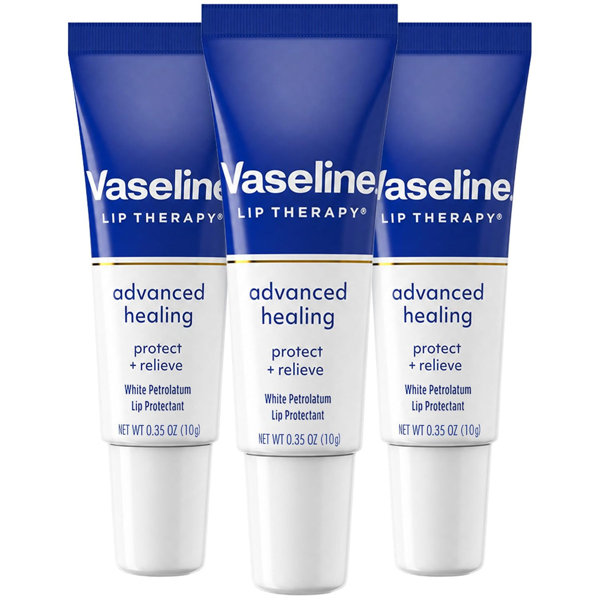 Vaseline Lip Therapy Advanced Healing 3-Pack - White Petroleum Moisturizing Lip Balm for Extremely Dry Lips, 0.35 Oz Ea