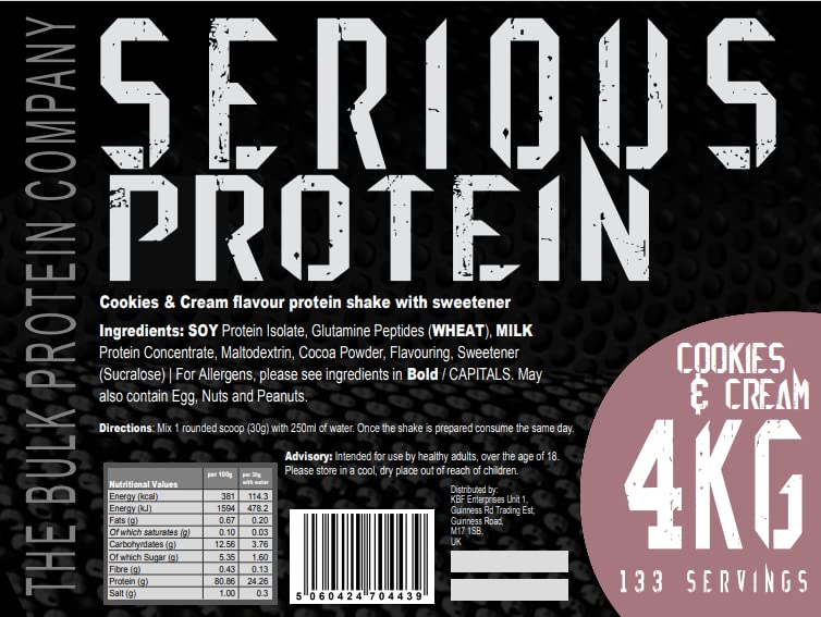 The Bulk Protein Company - SERIOUS PROTEIN - Protein Powder - 4kg - Low Carb