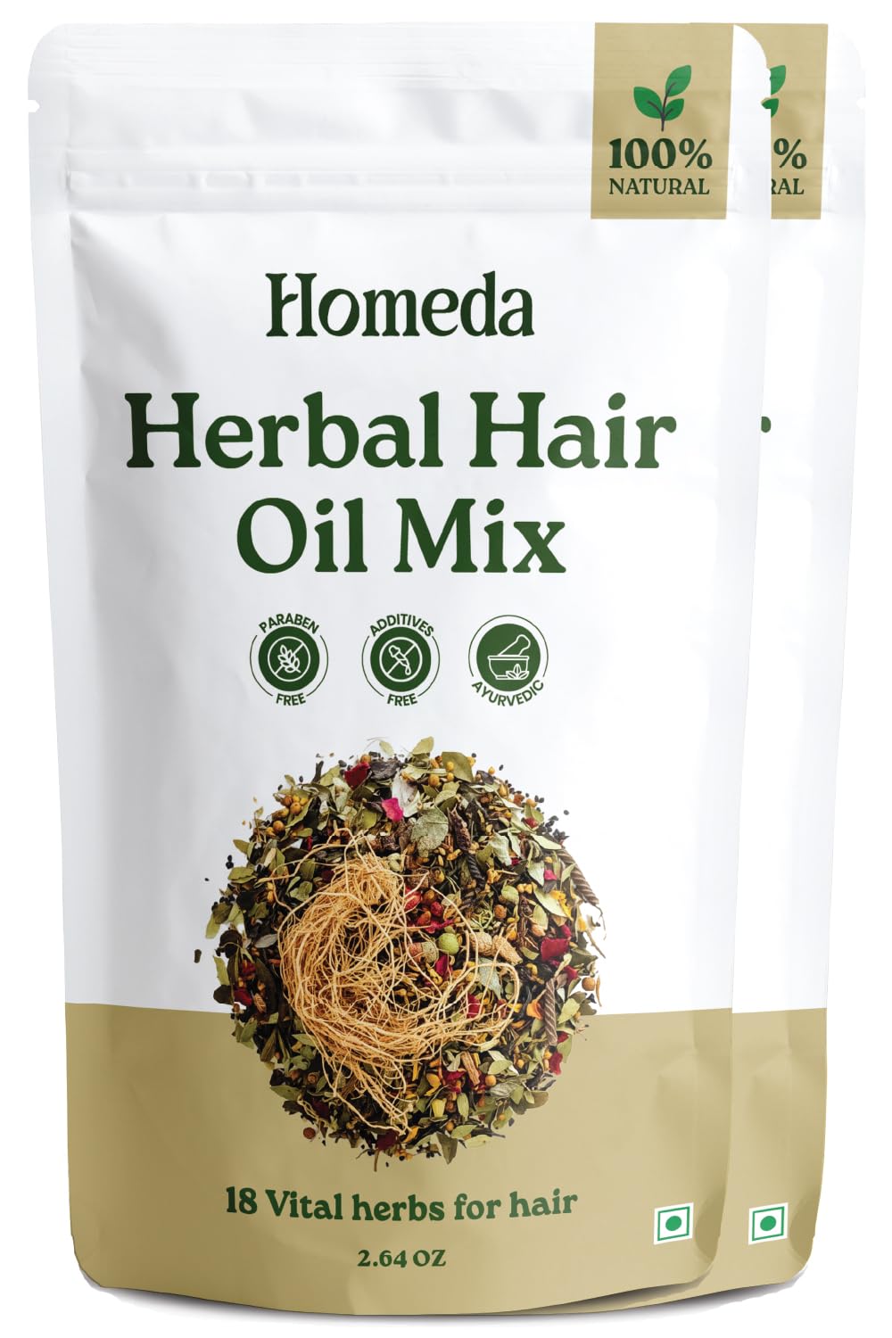 Homeda Premium Herbal Hair Oil Mix with 18 Ayurvedic Herbs for Hair Growth - Natural Indian Herbal Mask - Strong Roots & Scalp Care - DIY Infusion (5.28 oz / 150g)