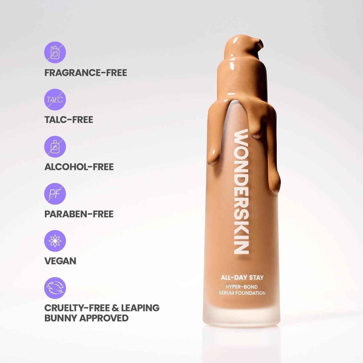 Wonderskin Hyper Bond All-Day Stay Serum Foundation – Waterproof, Transfer-Proof, 24HR Longwear Face Makeup with Niacinamide & Hyaluronic Acid – Lightweight, Natural Finish (Echo)