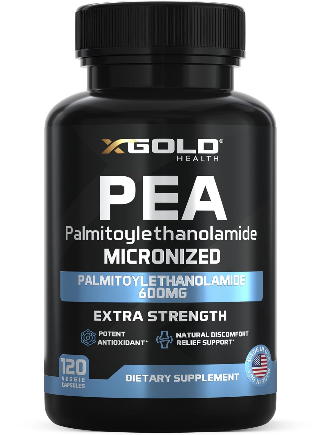 Palmitoylethanolamide Pea Supplement 600 mg - Micronized Pea 99% Highly Purified and Bioavailable - Made in USA - Supplement for Men and Women - 120 Capsules