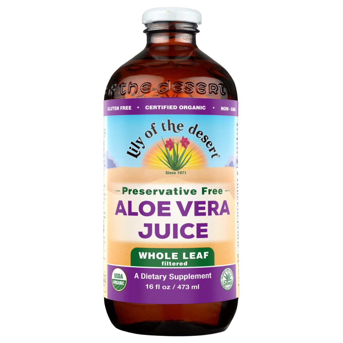 Lily of the Desert Aloe Vera Juice, Whole Leaf Filtered, Organic & Preservative Free - Natural Vitamins, Digestive Enzymes for Gut Health