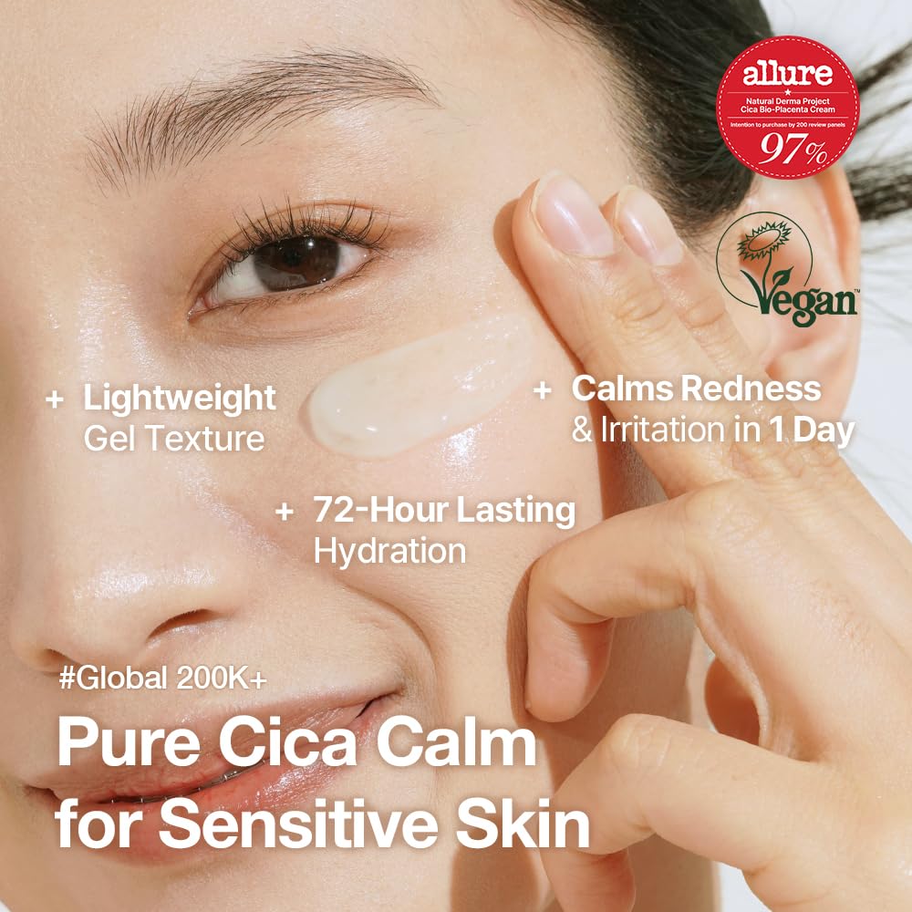 NATURAL DERMA PROJECT NDP Cica Cream - Gel Face Moisturizer for Sunburn Relief, lightweight Korean Moisturizer for Sensitive Skin, Centella Asiatica
