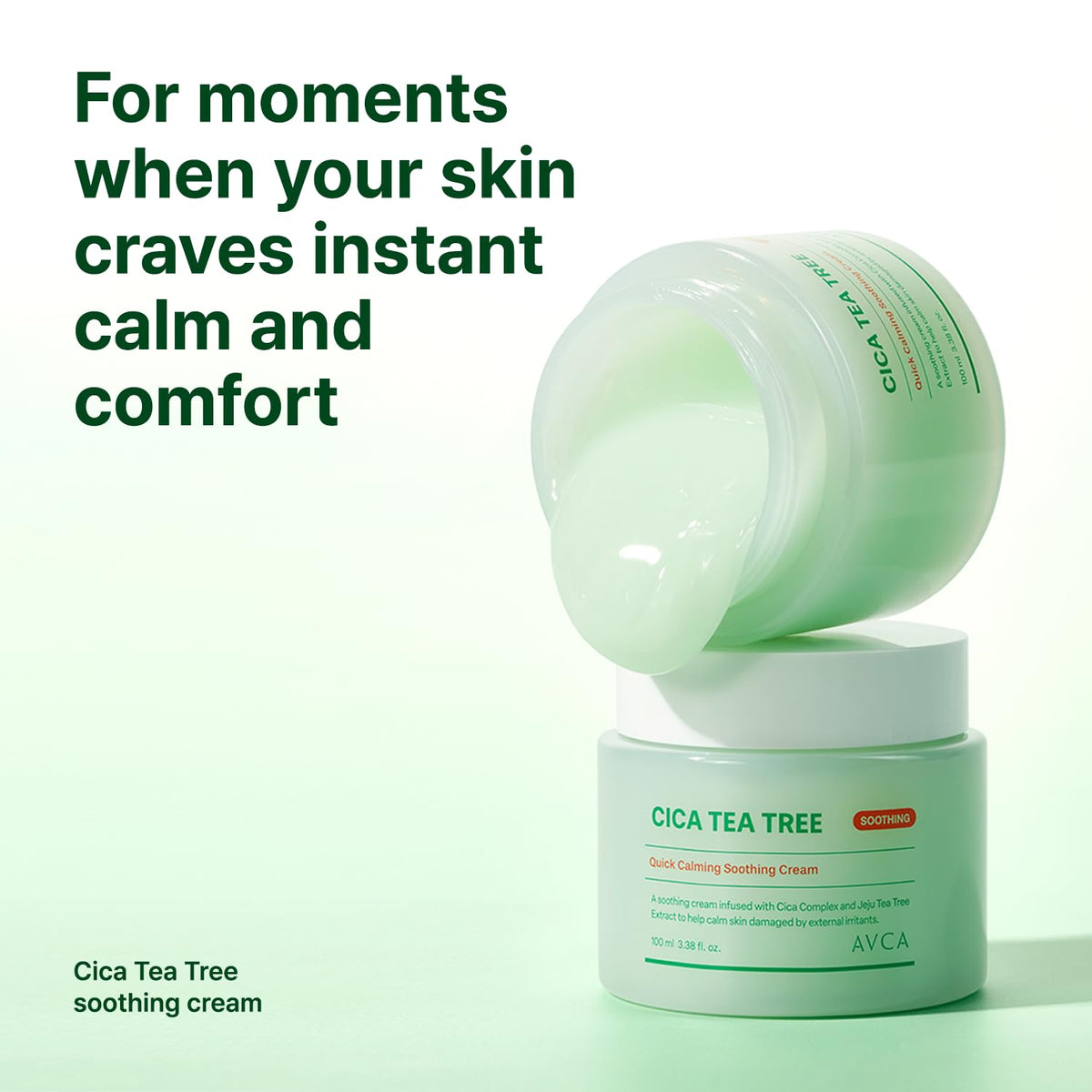 AVCA Quick Calming Cica Tea Tree Cream 100ml(3.38 fl. oz) - Soothing Moisturizer for Sensitive, Redness-Prone Skin, Lightweight Hydrating Gel, K-Beauty