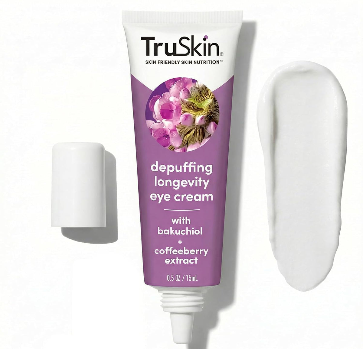 TruSkin Caffeine Eye Cream with Bakuchiol for Dark Circles, 0.5 fl oz - With Lingonberry stem cells and Green Coffee Bean to visibly reduce puffiness and smooth fine lines