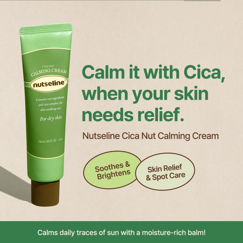nutseline Cica Nut Calming Cream -Korean Skin Care 60ml - Moisturizing & Soothing Cooling Cream, Niacinamide 3%, Centella for Redness Relief