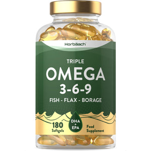 Triple Omega 3 6 9 Capsules | 180 Count | High Strength Supplement with DHA