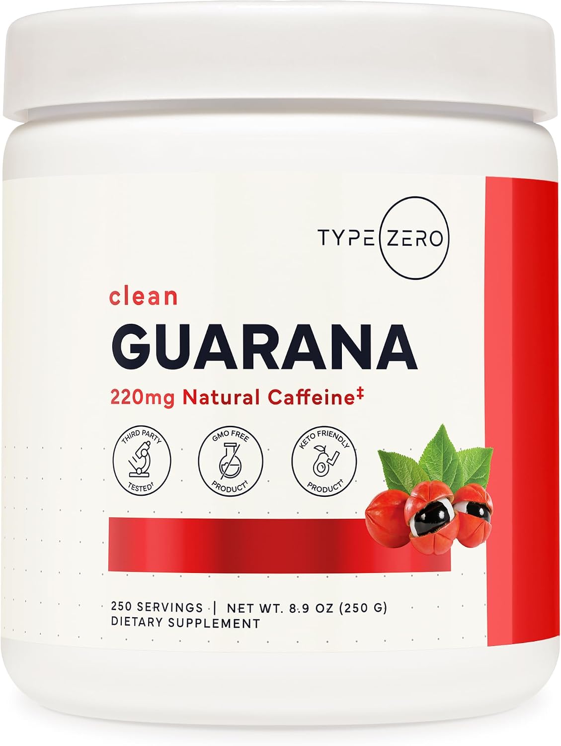 Type Zero Clean Guarana Powder Drink Mix (Unflavored) 250 Servings - 220mg Caffeine Per Serving, Natural Caffeine, Gluten-Free, GMO-Free