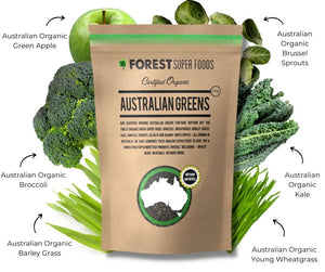 Certified Organic Australian Greens Whole Food Blend | 7 Incredible Whole Foods | No fillers or additives Forest Super Foods buy supplements Au