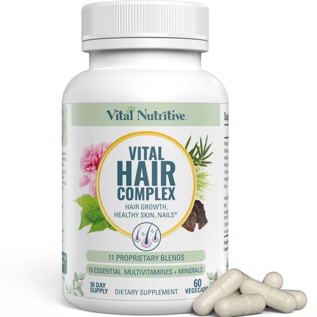 VITAL NUTRITIVE Vital Hair Complex - Biotin & Vitamin B Hair Vitamins for Women & Men - Supports Healthy Hair, Skin & Nails - Hormone-Free, Gluten-Free