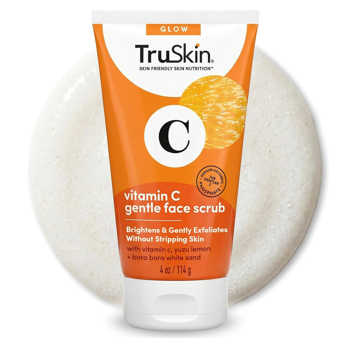TruSkin Vitamin C Brightening Face Scrub with Yuzu Lemon, 4 fl oz - With Bora Bora white sand to gently exfoliate, smooth skin texture and reveal softer, more radiant-looking skin