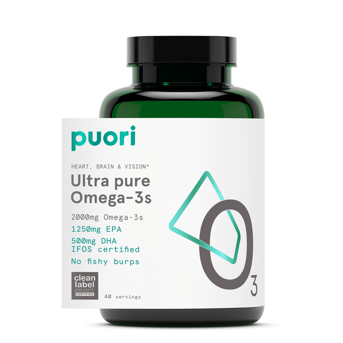 Puori Omega 3 Fish Oil Supplement - Ultra Pure & Burpless Wild Caught Fish Oil with 2000mg Omega 3 Fatty Acids,1250mg EPA & 500mg DHA Supports Heart