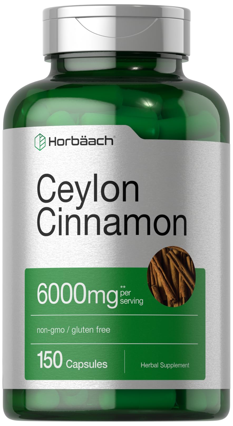 Horbäach Ceylon Cinnamon Supplement - 150 Capsules - Herbal Extract Pills - Non-GMO & Gluten Free