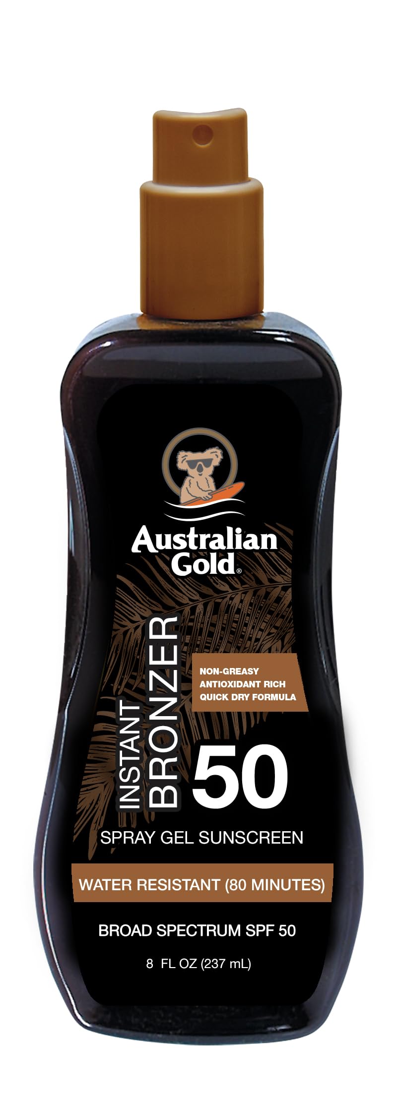 Australian Gold Spray Gel Sunscreen with Instant Bronzer SPF 50, 8 Ounce - Moisturize & Hydrate Skin