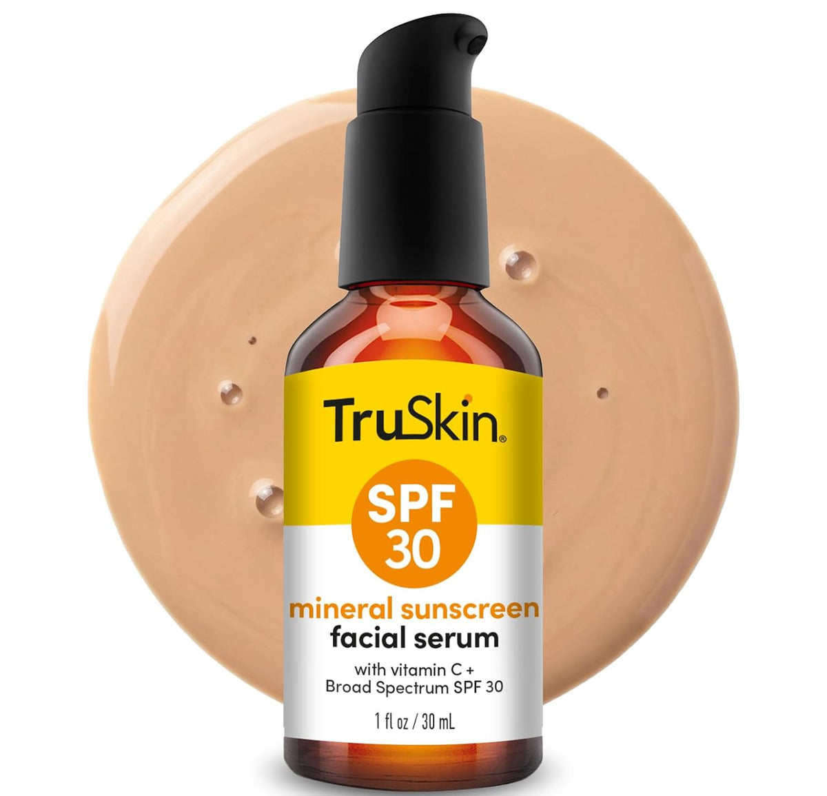 TruSkin SPF 30 Tinted Mineral Sunscreen Face Serum, Zinc Oxide, 1 fl oz - Universal skin tint with Vitamin C, Hyaluronic Acid, Ceramides and Niacinamide for lightweight daily mineral UV protection