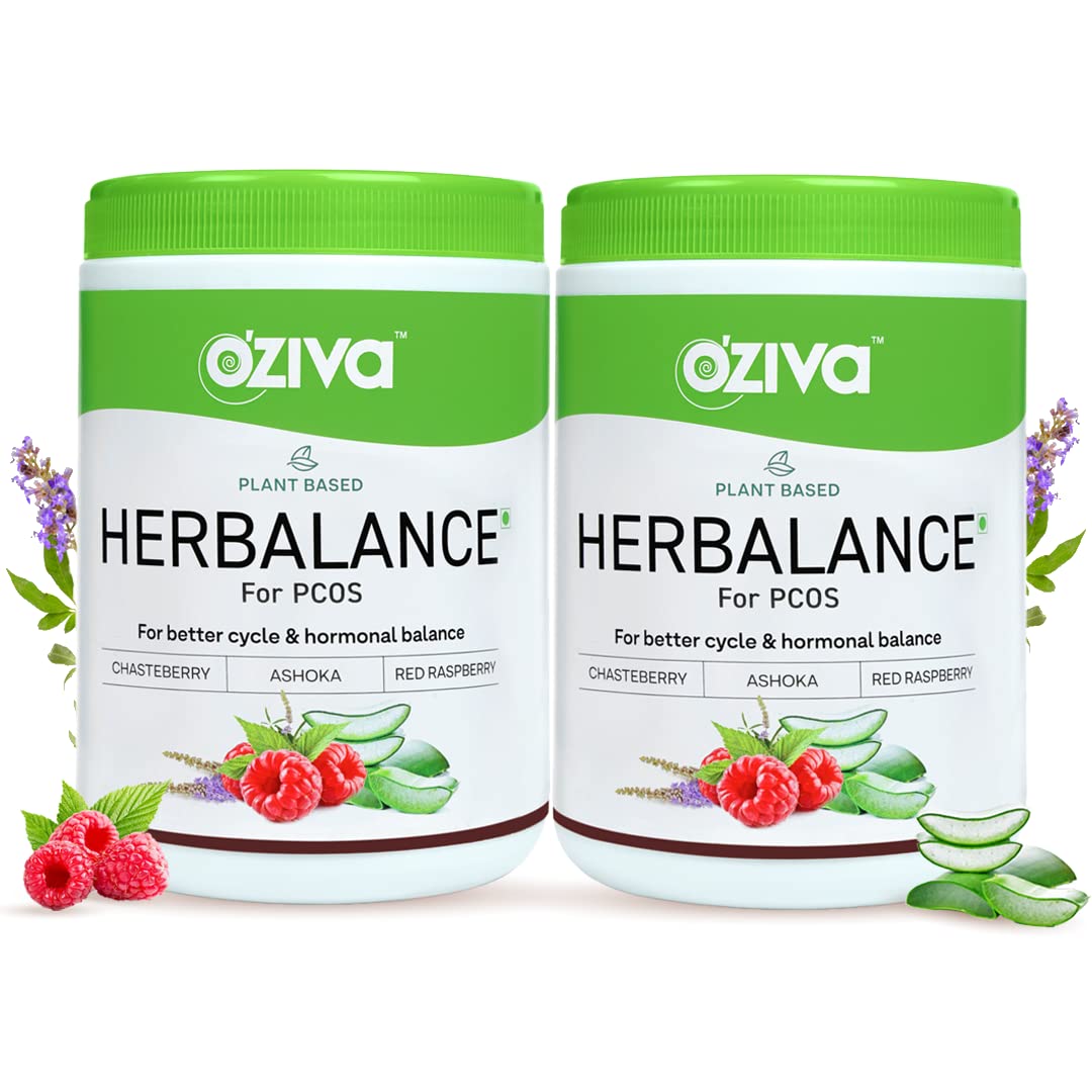 OZiva Plant Based HerBalance for PCOS (with Chasteberry, Shatavari, Red Raspberry, Ashoka) for better cycle