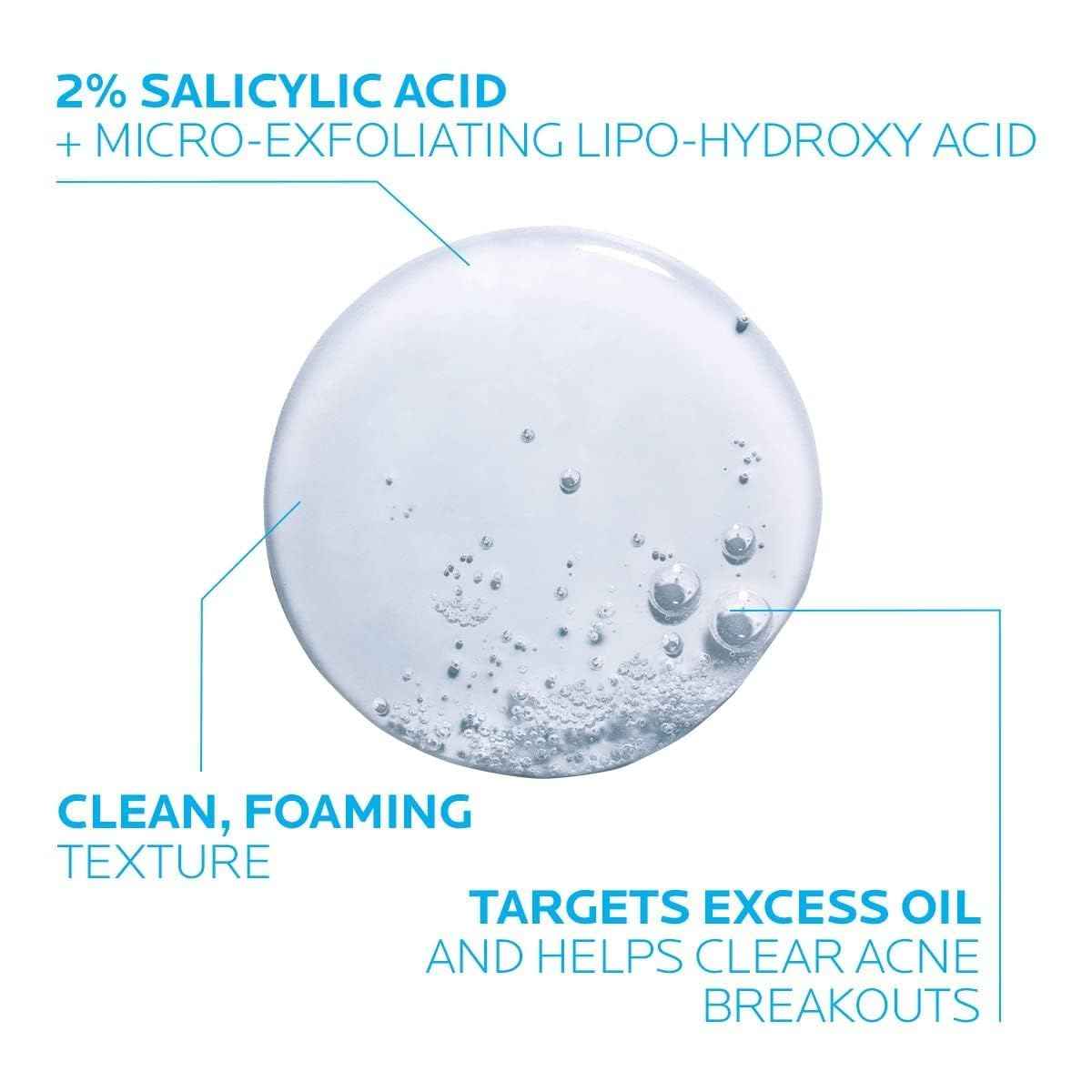 La Roche-Posay Effaclar Medicated Gel Cleanser,2% Salicylic Acid Cleanser + LHA + Glycerin,Foaming Acne Face Wash,Helps Clear & Prevent Acne Breakouts,