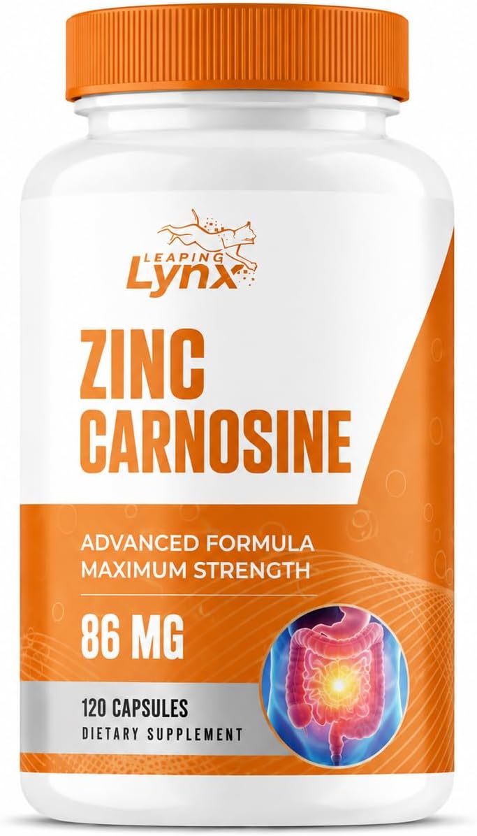 Zinc Carnosine 86 mg - Clinically Studied Zinc + L-Carnosine Complex for Gut Lining & Stomach Support - 120 Capsules (60-Day Supply) - Digestive Comfort, Mucosal Repair & Balance - Non-GMO