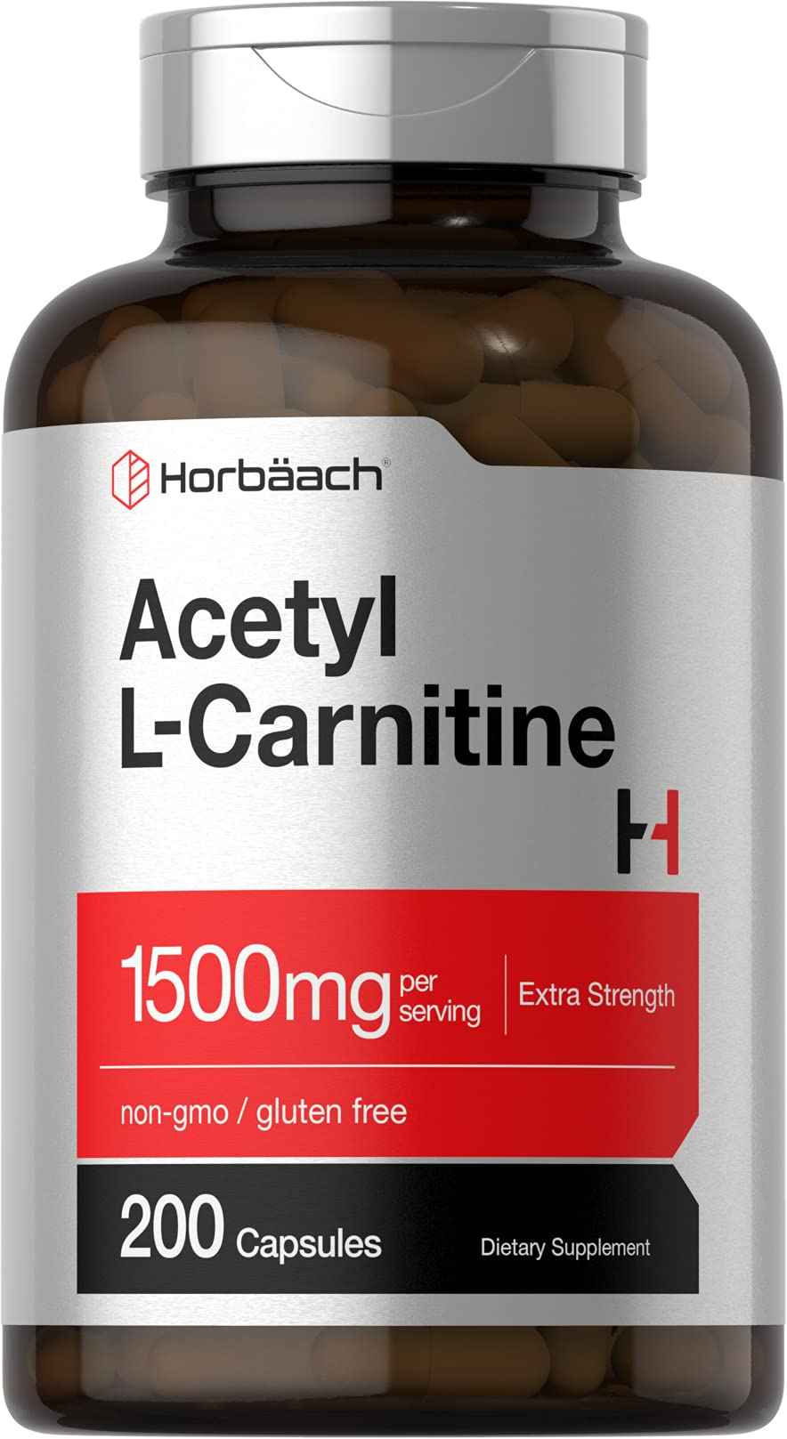 Horbäach Acetyl L-Carnitine 1500mg | 200 Capsules | Extra Strength Supplement | Non-GMO & Gluten Free