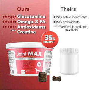Joint Max TS Joint Supplement Vet Formulated Pain & Inflammation Relief Treats Hip Dysplasia & Arthritis, Glucosamine, Chondroitin, Turmeric, MSM, HA, Creatine, Omega 3 EPA + DHA.120 Soft Chews Joint MaxBuy Supplements Australia