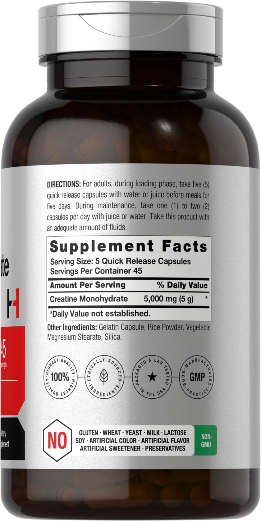 Horbäach Creatine Monohydrate - 5g - 225 Capsules - Non-GMO, Gluten Free Supplement