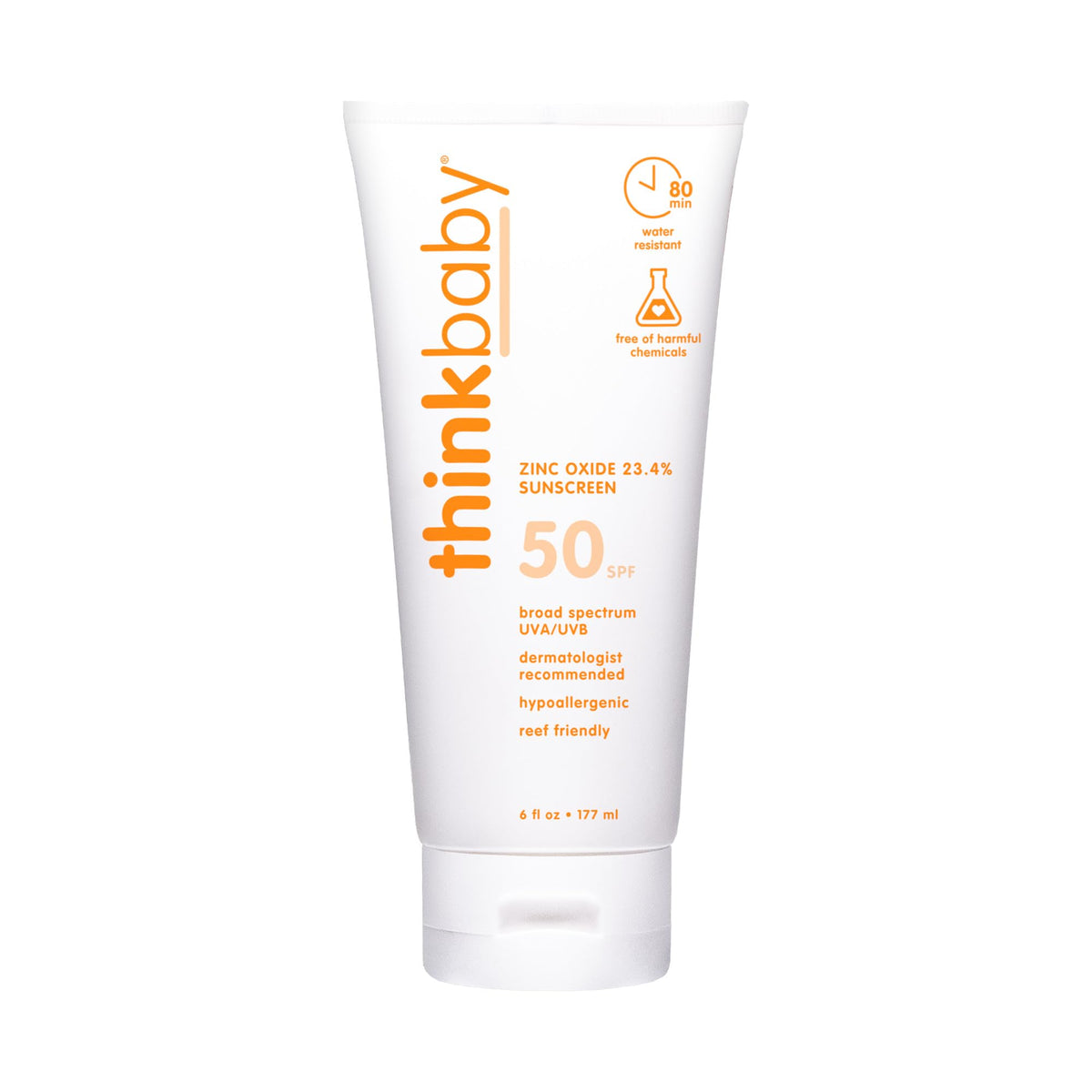 Thinkbaby SPF 50+ Baby Sunscreen, 6 Oz. - Safe, Natural Mineral Sun Cream for Babies