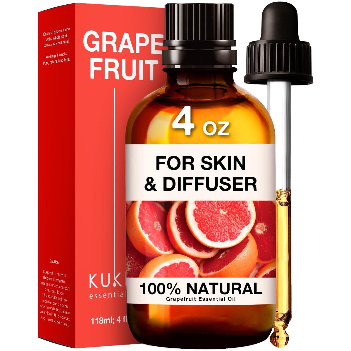 Kukka Grapefruit Essential Oil for Diffuser - 100% Natural Grapefruit Essential Oil for Skin