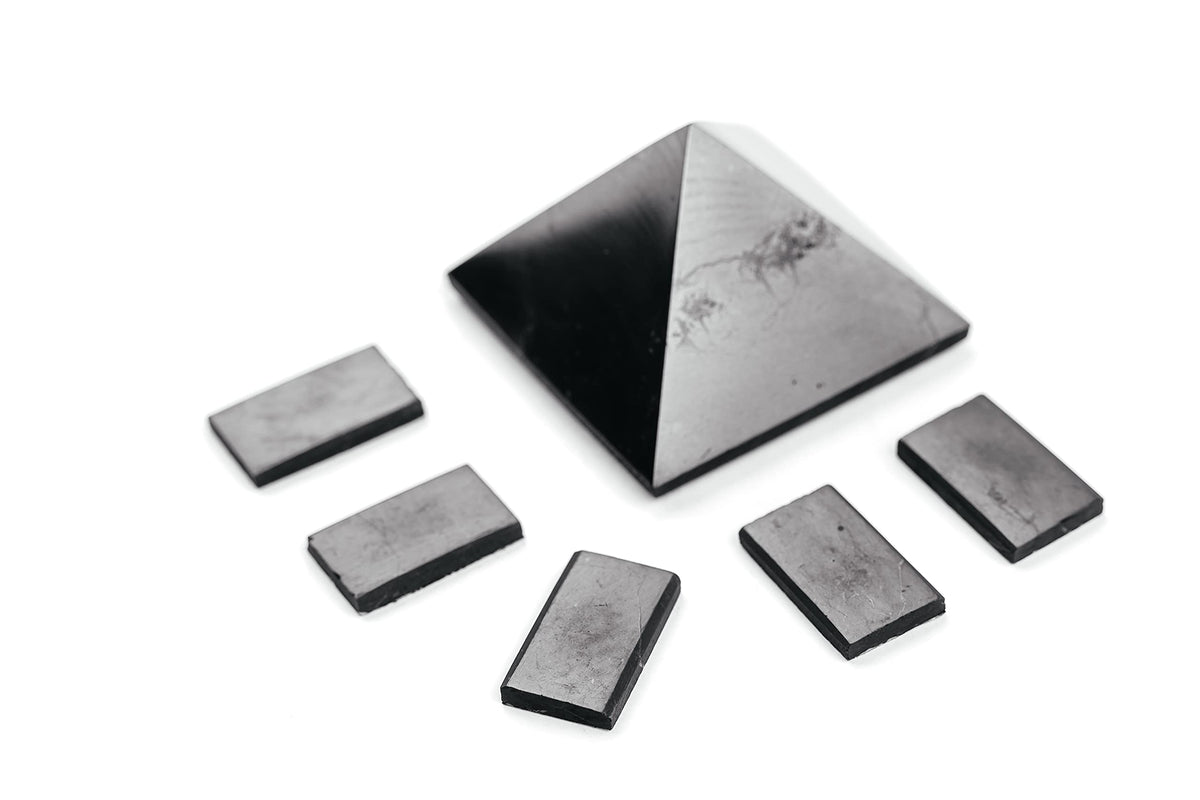 KARELIANMASTERS Shungite Stones Pyramid and Sticker for Phone Set - Crystal Healing Protection