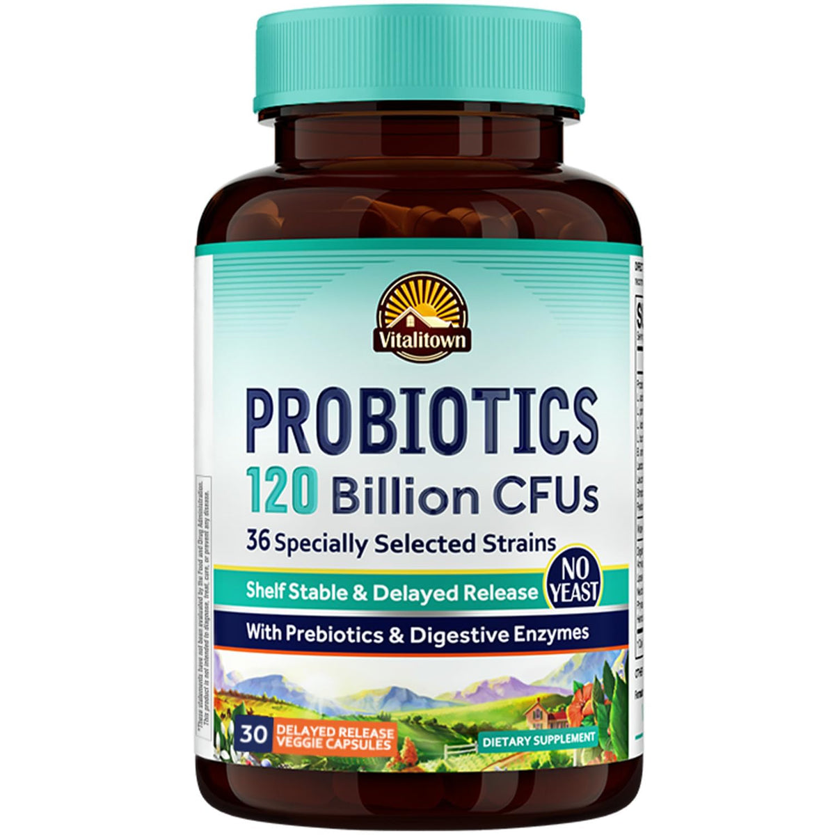 VITALITOWN Probiotics 120 Billion CFUs - 36 Strains, with Prebiotics & Digestive Enzymes for Men Women - Shelf Stable - Digestive Health & Immune Support