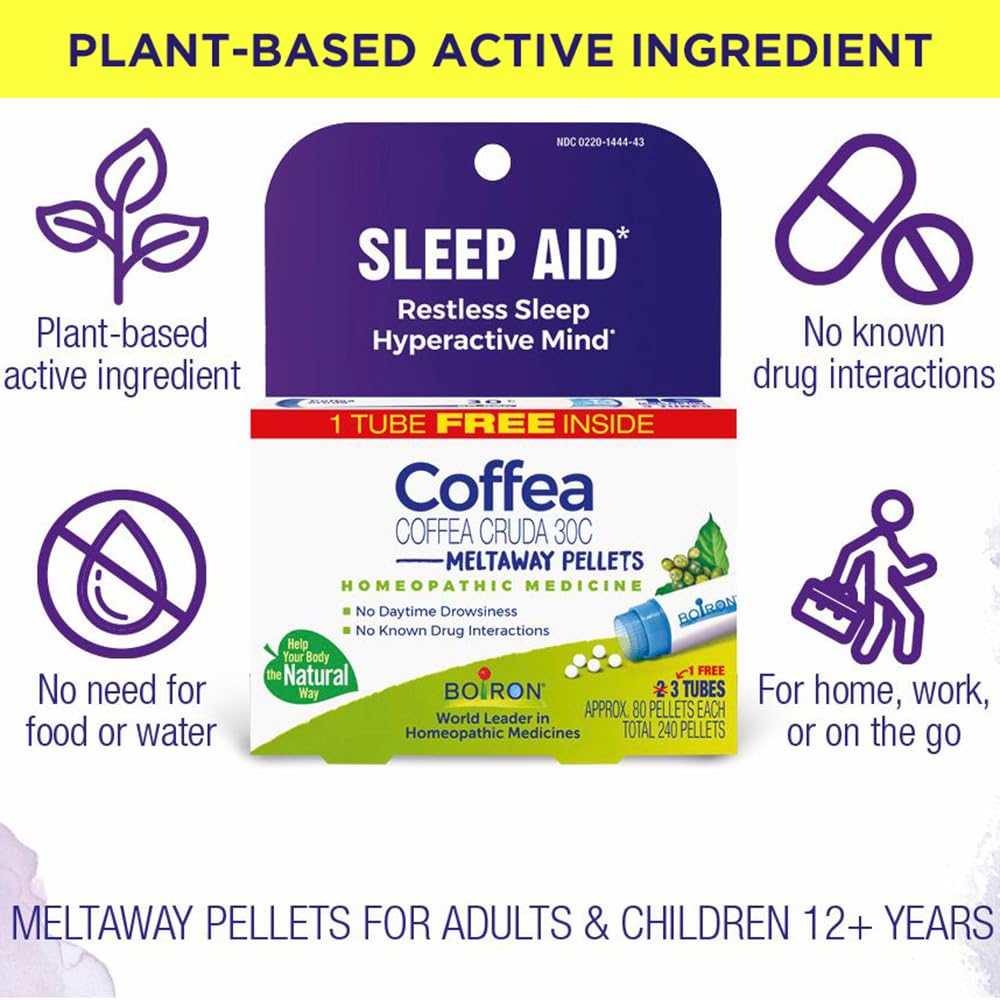 Boiron Coffea Cruda 30C - 6 Total Blue Tubes - Homeopathic Sleep Aid for Restless Sleep, Mental Hyperactivity, Racing Thoughts, and Difficulty Sleeping with Blue Ink Pen