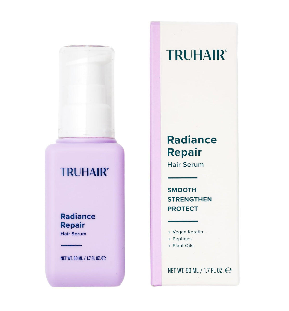 Truhair Radiance Repair Hair Serum - Keratin & Peptide Treatment with Argan, Camellia & Plant Oils - Smooth Frizz, Add Shine & Heat Protection - Lightweight Leave-In Serum - 50 mL / 1.7 fl oz