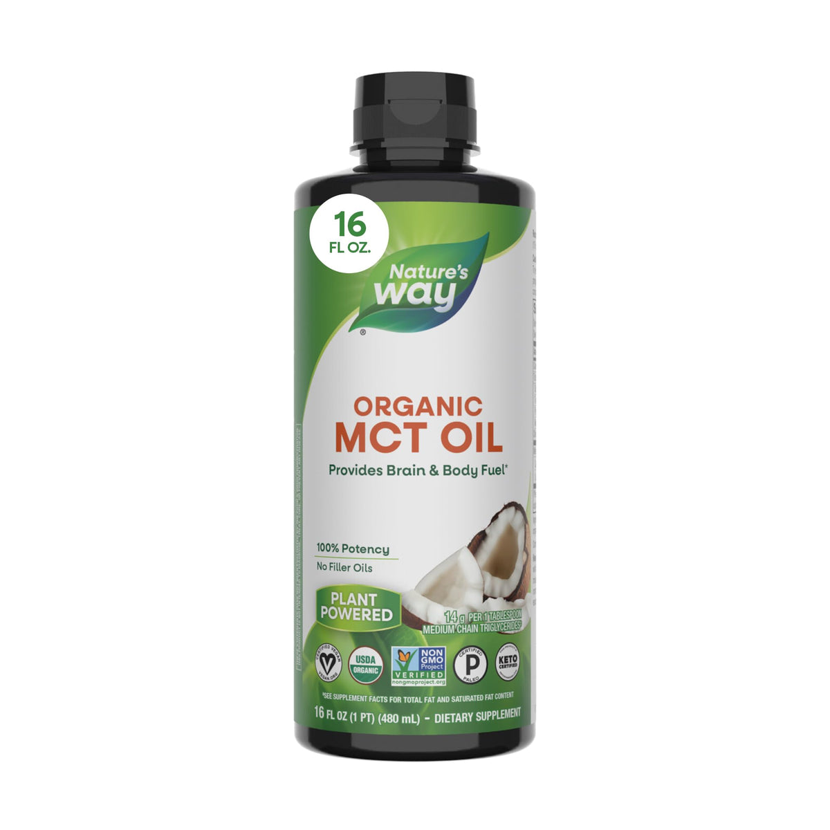 supplement products​Nature's Way Organic MCT Oil, Brain and Body Fuel*, Liquid Coconut MCT Oil with C8 Caprylic & C10 Capric Acids, 14 g Medium Chain Triglycerides per Serving, JerryCherryUSA