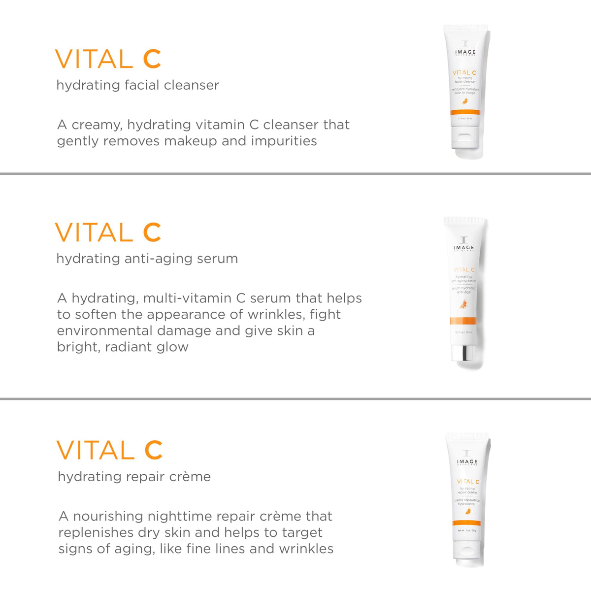 supplement products​IMAGE Skincare, VITAL HYDRATION 3-Step Vitamin C Routine, Made with Hyaluronic Acid for Anti-Aging, Dry, Dull Skin, 3 Piece Skin Care Set - JerryCherryUSA