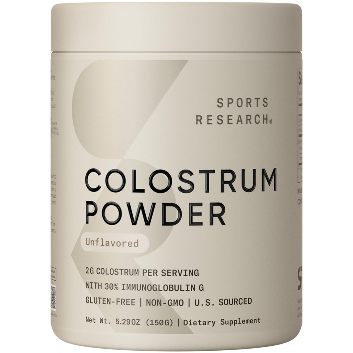 Sports Research Bovine Colostrum Powder - Easy to Mix, Single Ingredient Superfood - Immunity Support & Gut Health w/IgG Antibodies - U.S. Sourced