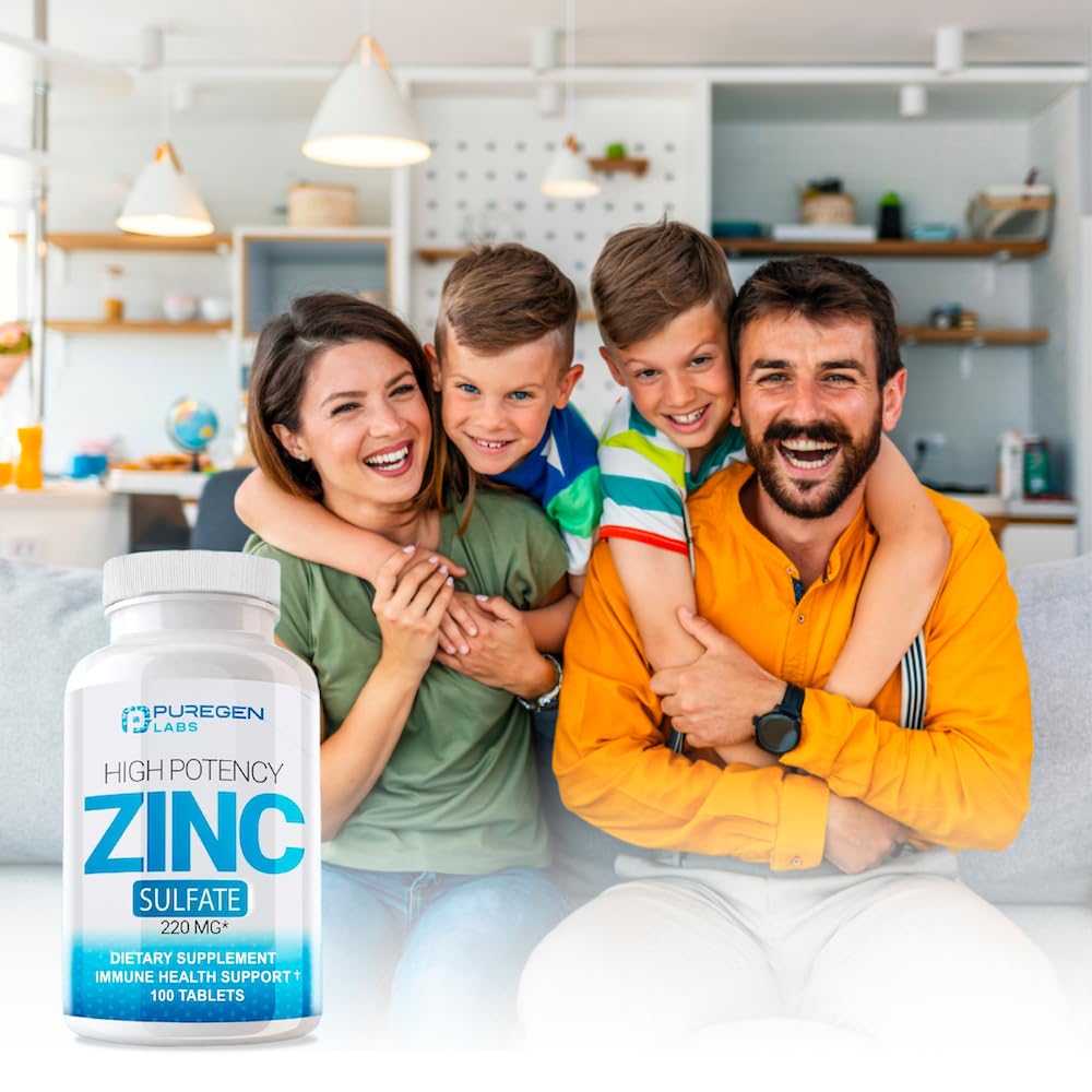 Zinc 220mg [High Potency] Supplement - Zinc Sulfate for Immune Support System 100 Tablets