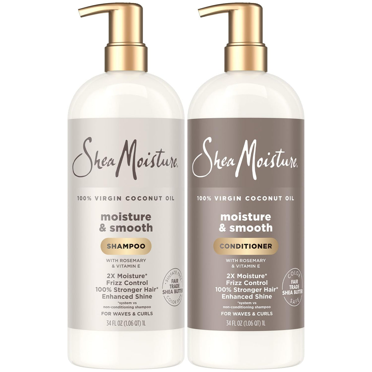 SheaMoisture Shampoo & Conditioner Set, Moisture & Smooth, 34 Oz Ea - Gentle Moisture for Curly Hair, Wavy Styles - Hair Strengthening Rosemary & Vitamin E - Frizz Control, Hair Repair & Shine