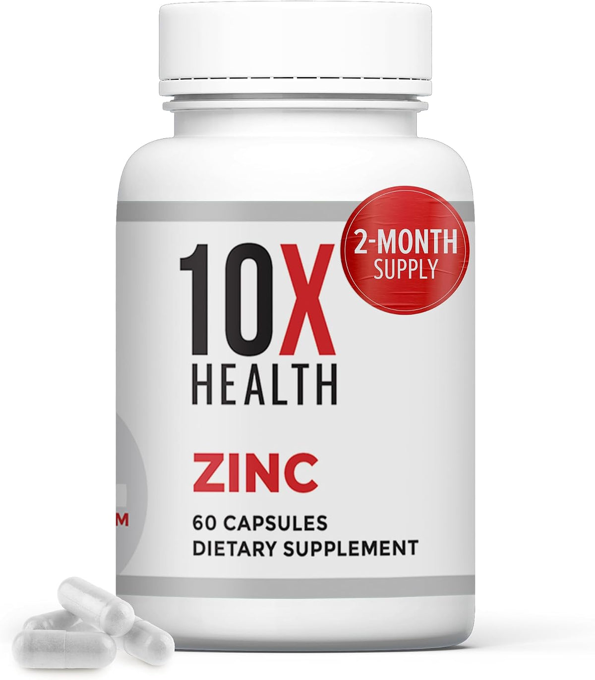 10X Health Zinc 30mg - 60 Capsules - Zinc Supplements: DNA & Protein Synthesis, Immune Support, Highly Absorbable, 60ct