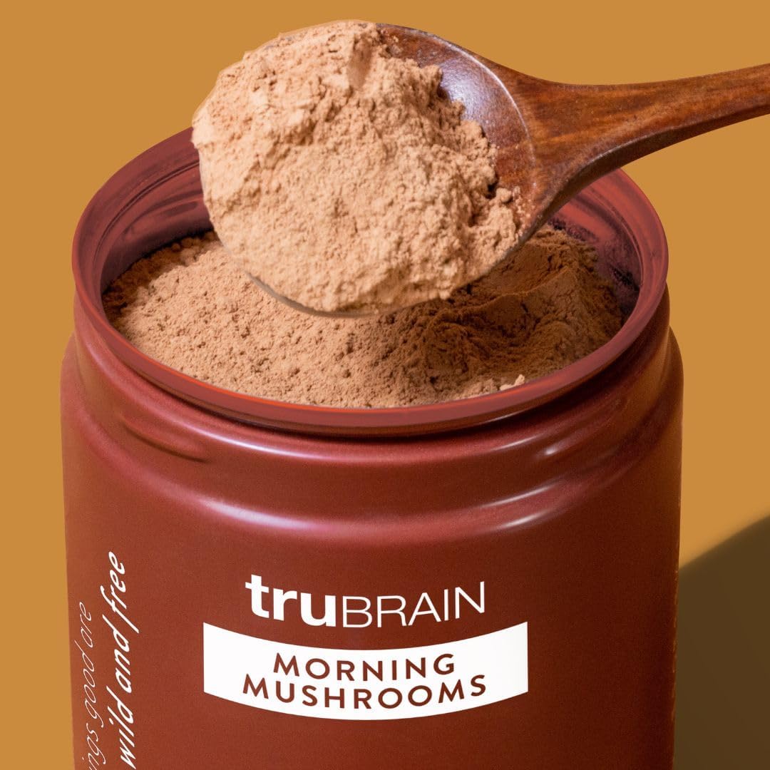 TruBrain Morning Mushrooms: Coffee Alternative with Superfoods & Adaptogens - USA-Grown Lion’s Mane, Chaga, Cordyceps, & Reishi Mushrooms - Natural Energy, Focus, and Immune Support